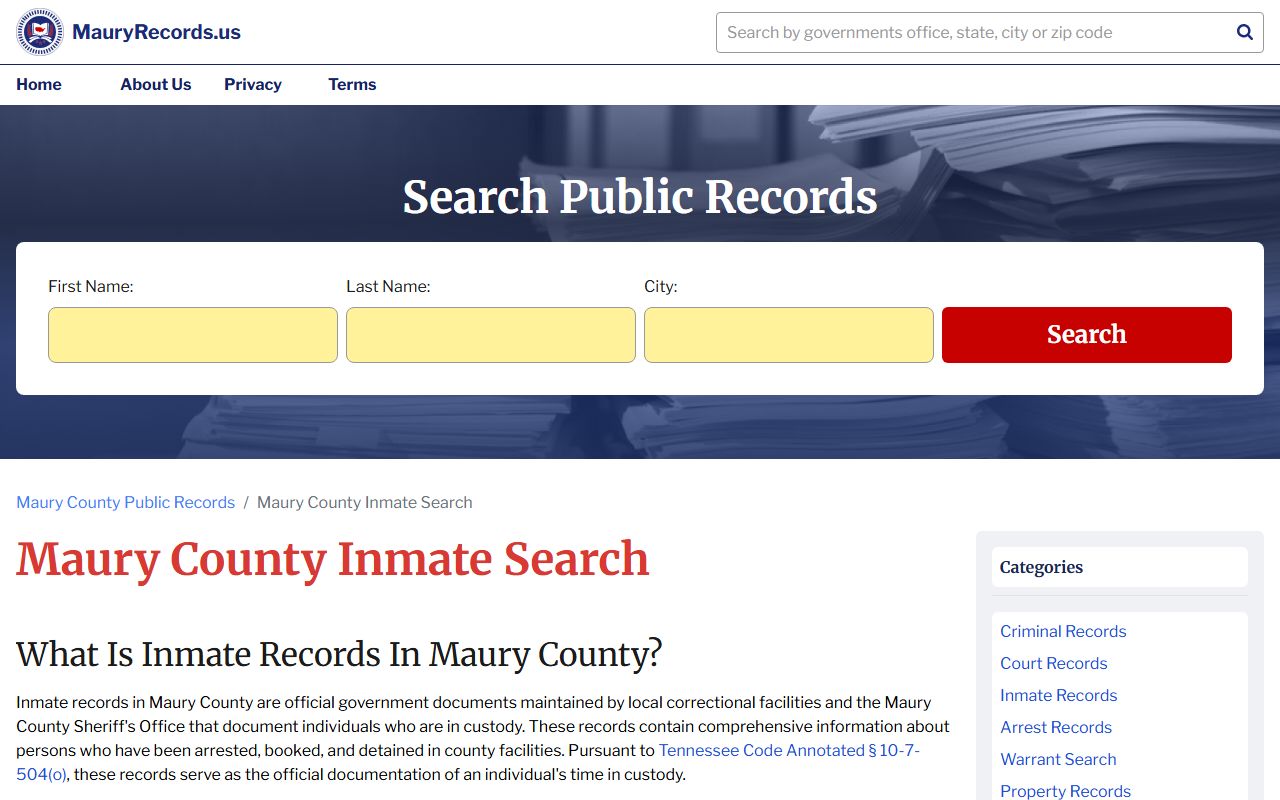 Columbia 72 hour booking Maury County inmate search portal