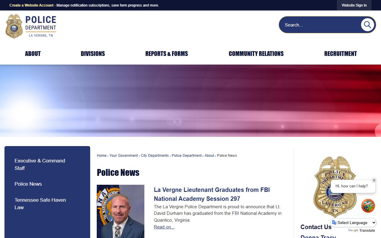 La Vergne 72 hour booking police department website