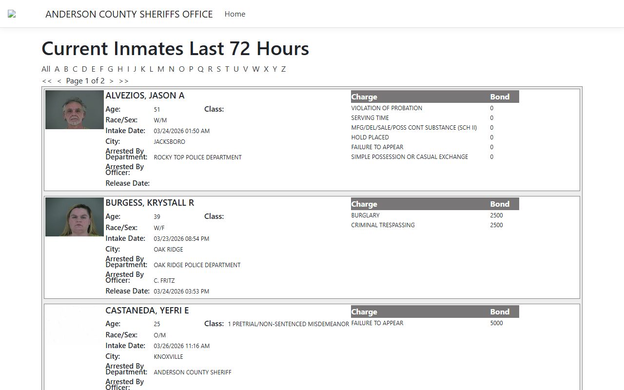 Anderson County ISOMS 72 hour booking portal
