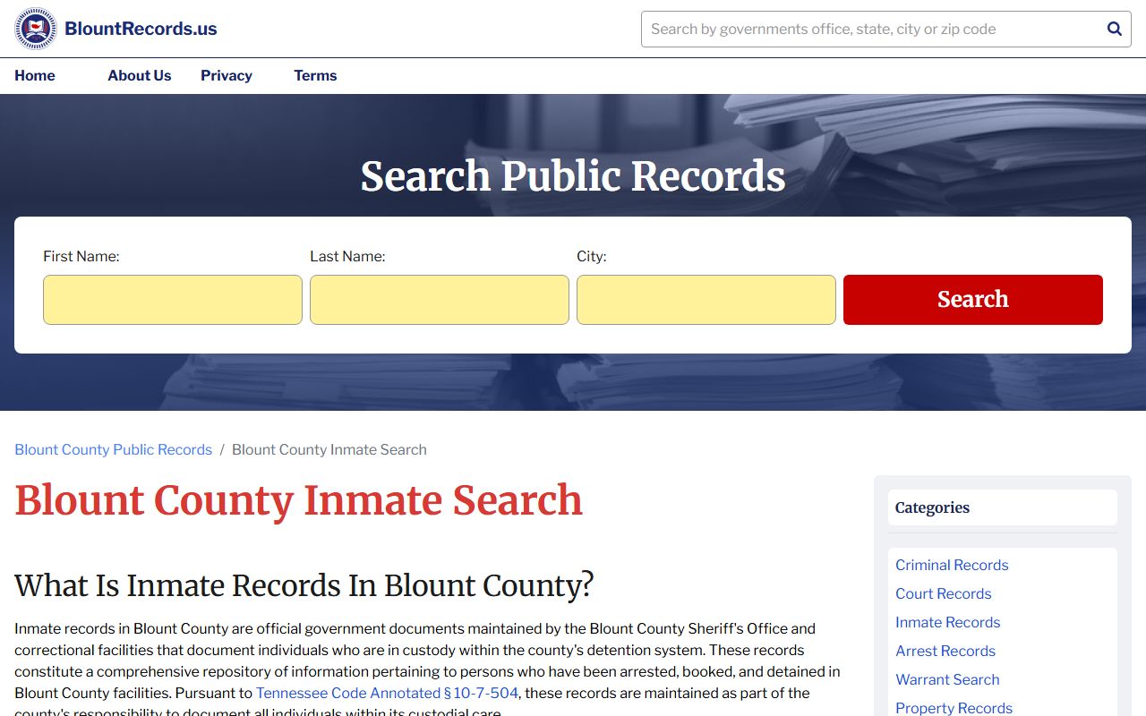 Blount County 72 hour booking inmate search portal