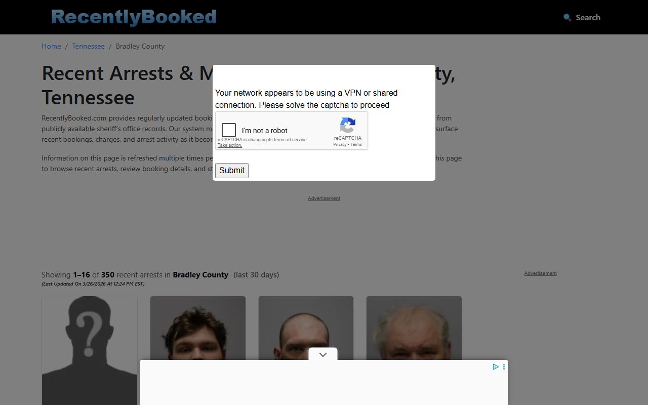 Recently booked in Bradley County 72 hour booking