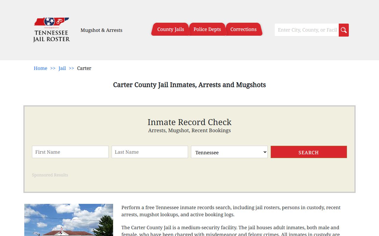Carter County Detention Center website for 72 hour booking