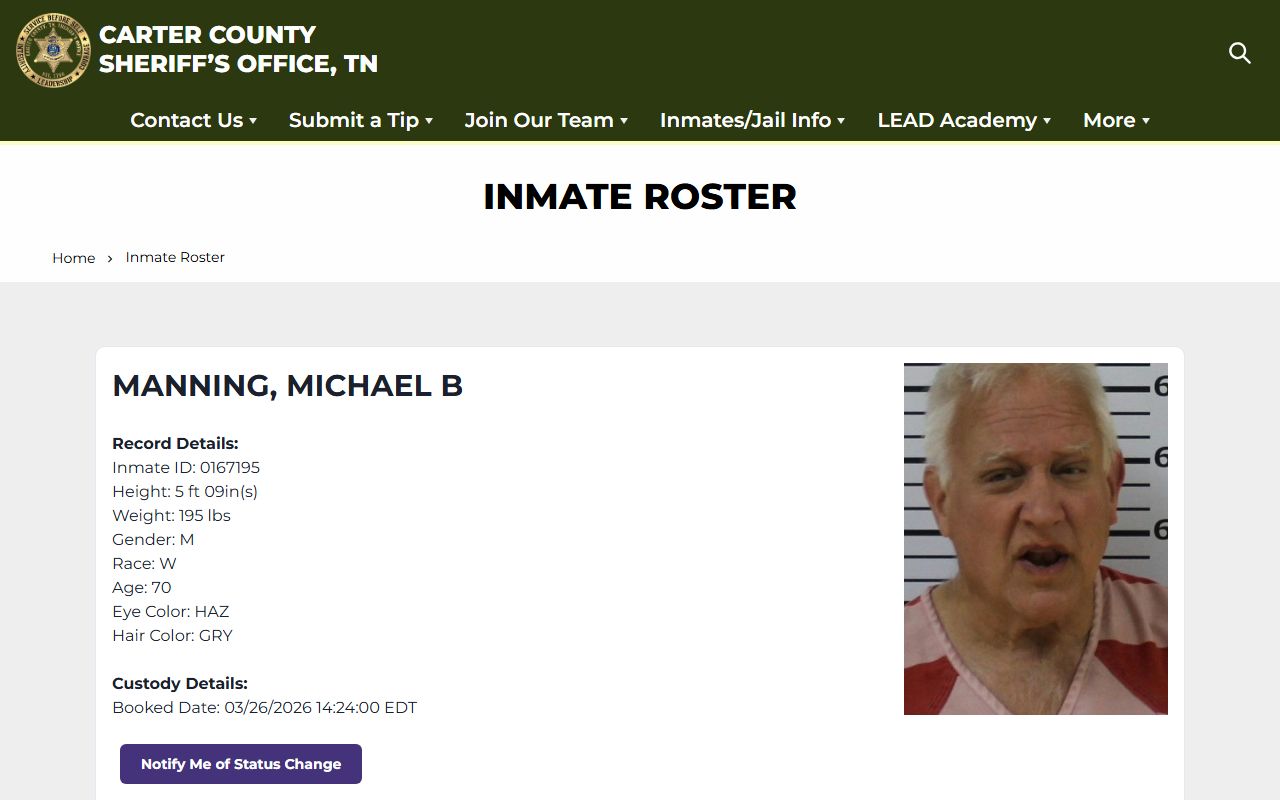 Carter County inmate roster search for 72 hour booking