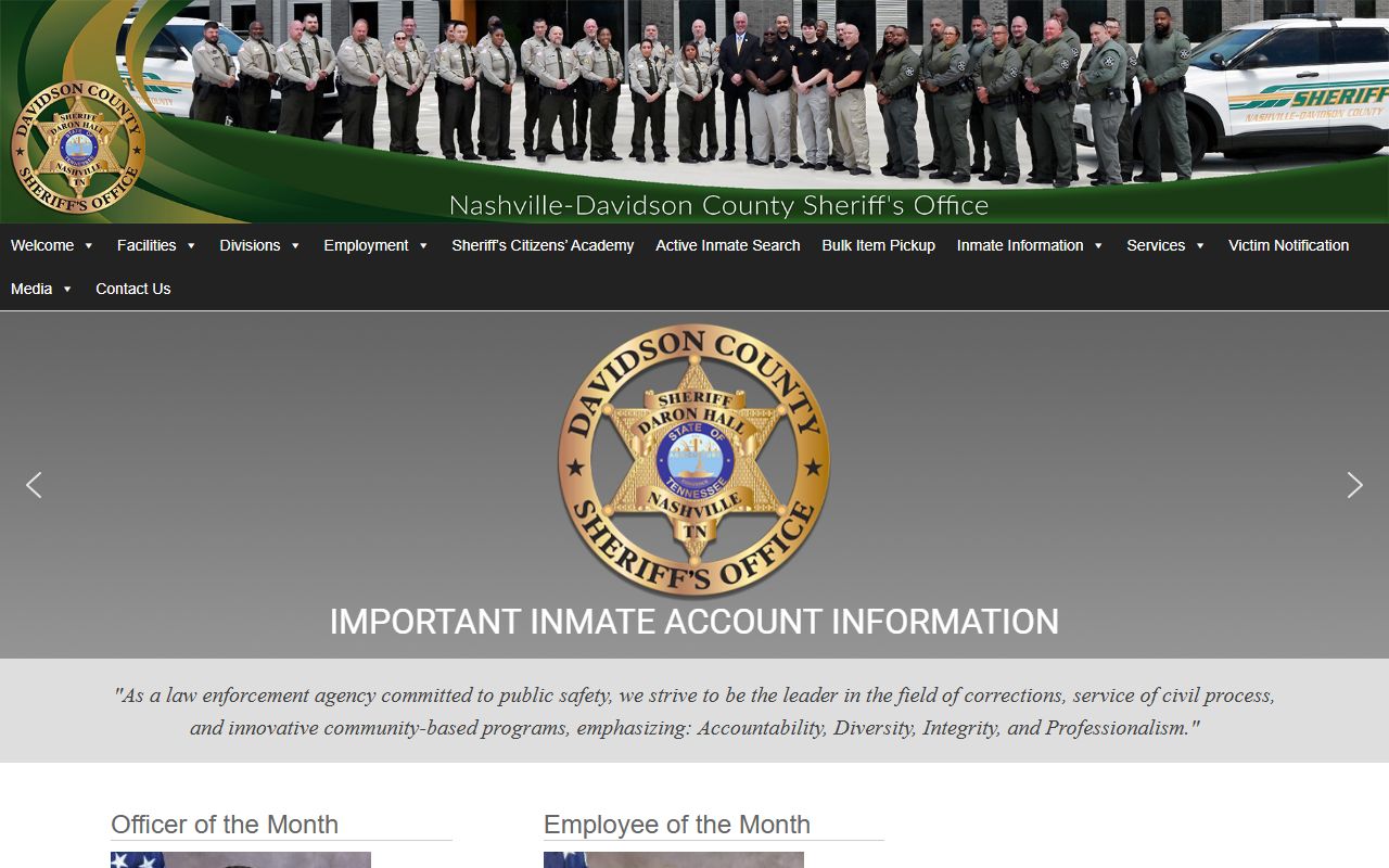Davidson County Sheriff's Office homepage 72 hour booking