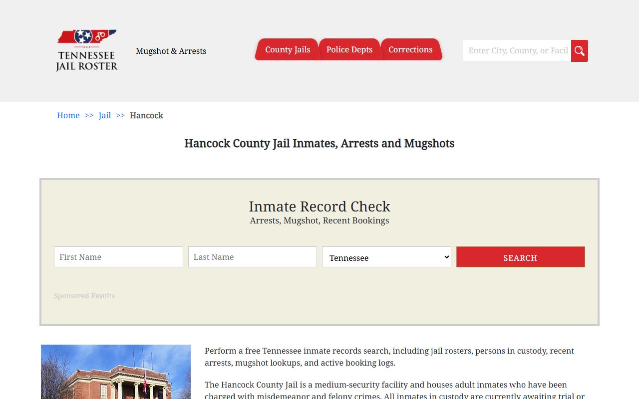 Hancock County jail booking resources for 72 hour booking records