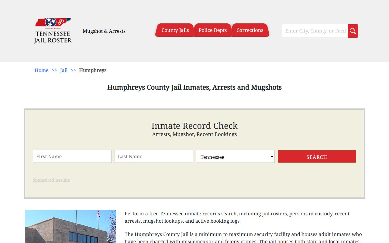 Humphreys County 72 hour booking inmate search resource