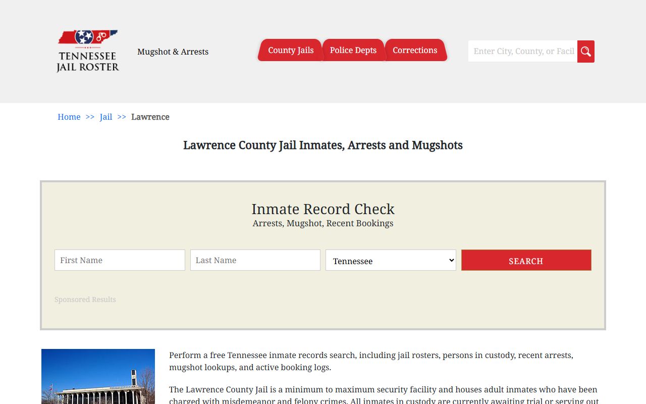 Lawrence County 72 hour booking Sheriff's Office jail page