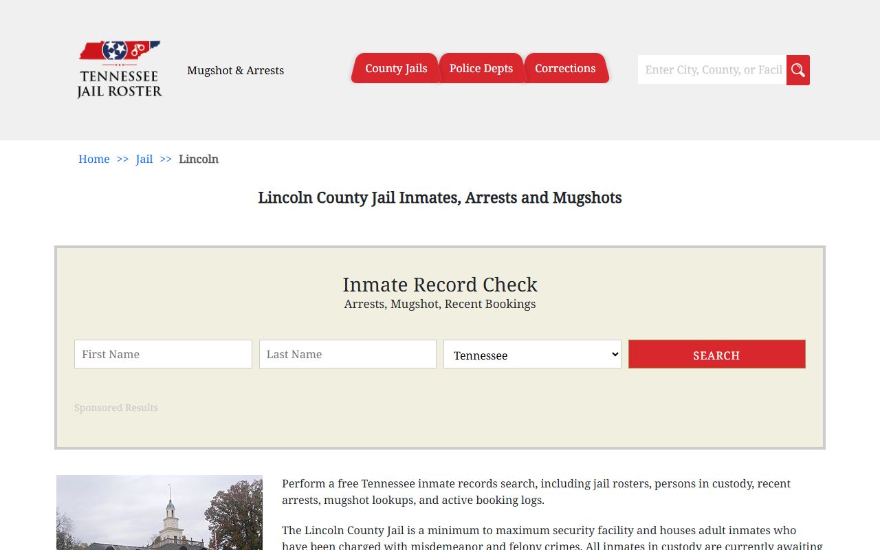 Lincoln County 72 hour booking jail information page