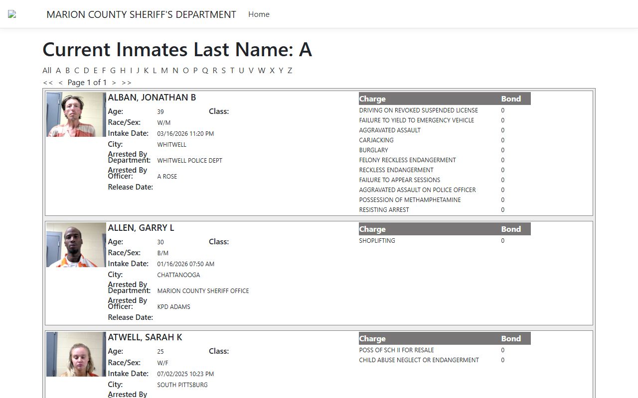 Marion County ISOMS 72 hour booking portal
