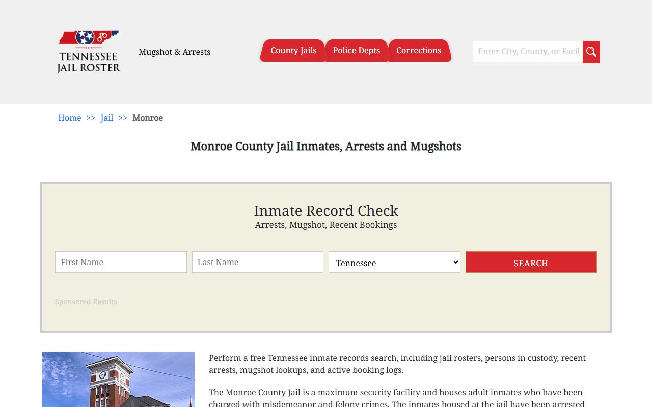 Monroe County jail booking resources for 72 hour booking records