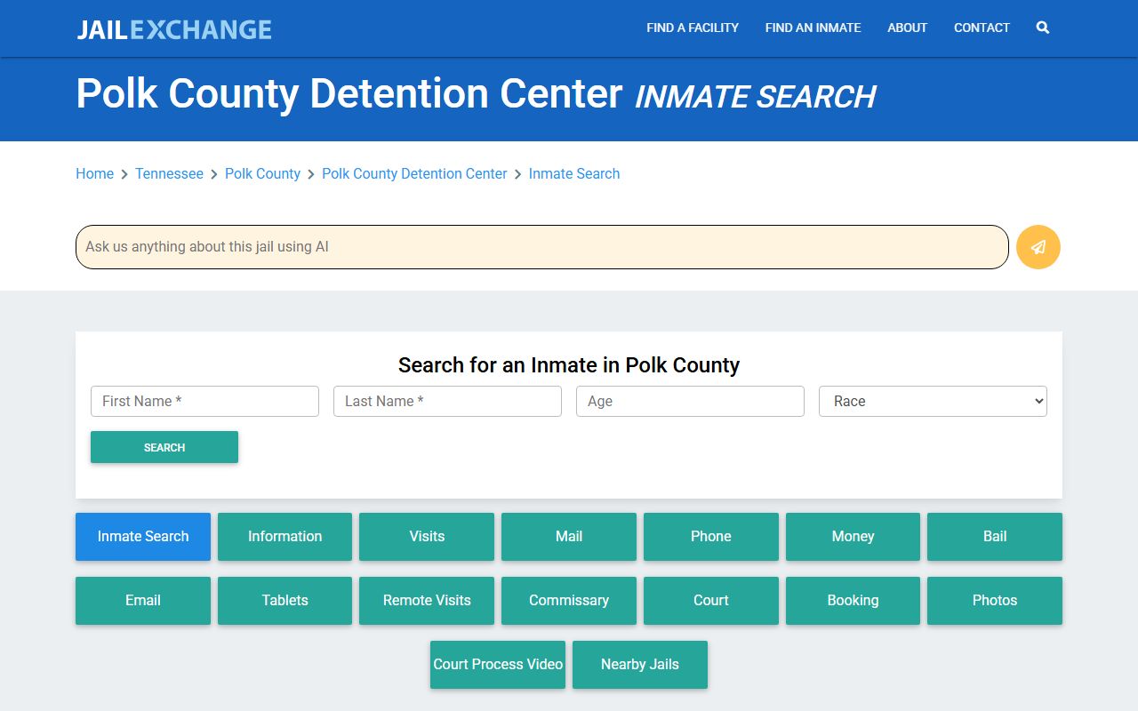 Polk County Detention Center information for 72 hour booking records