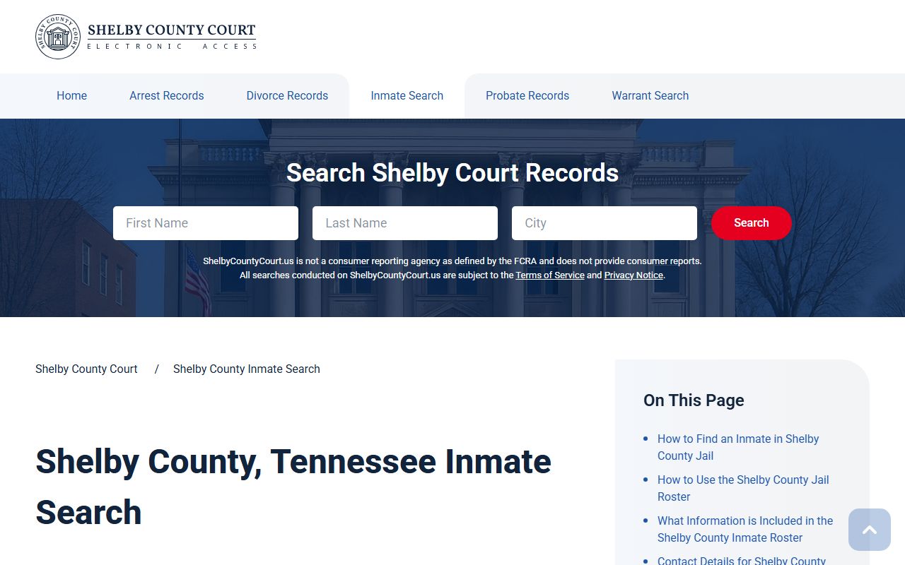 Shelby County 72 hour booking inmate search portal