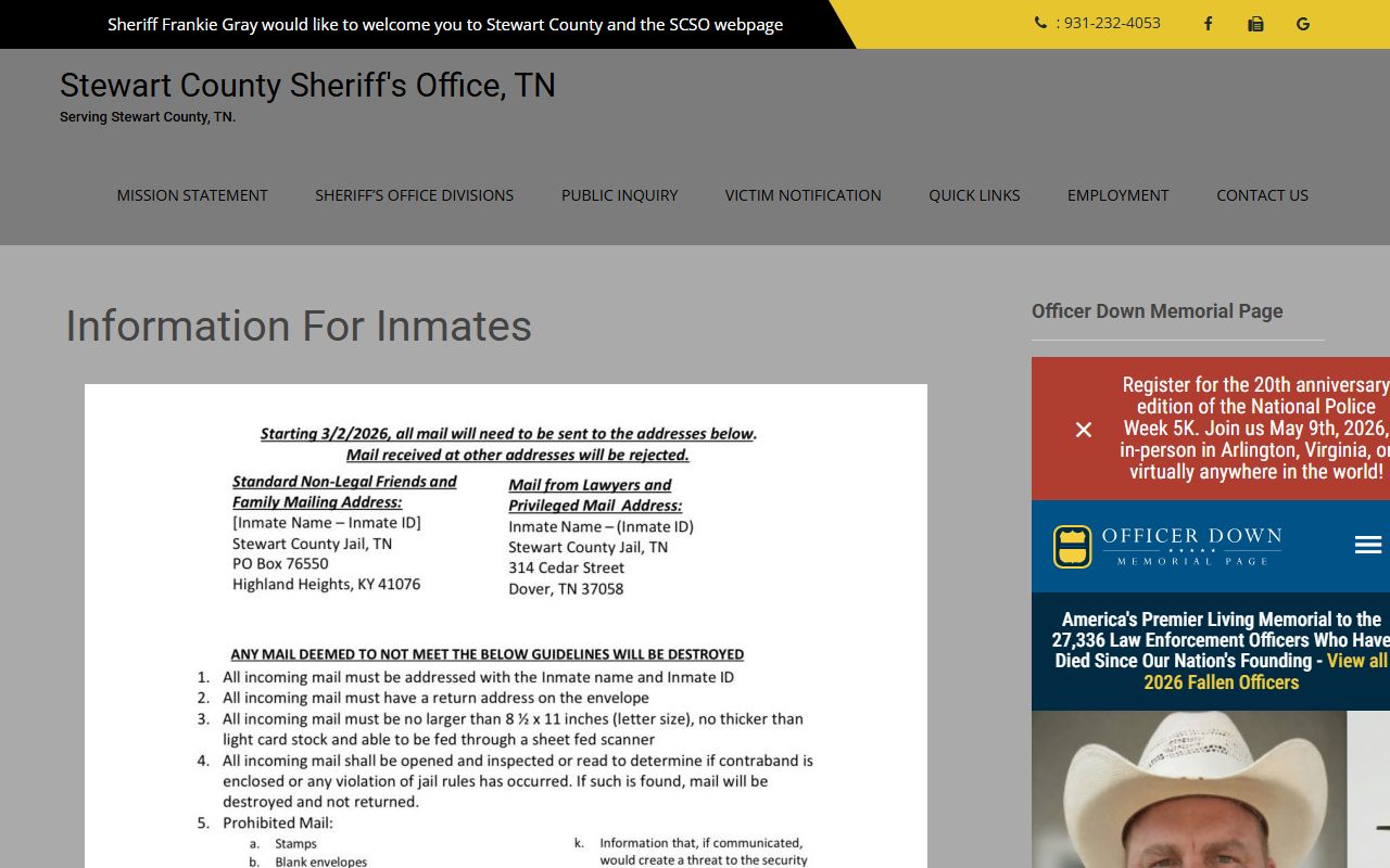 Stewart County 72 hour booking Sheriff's Office website