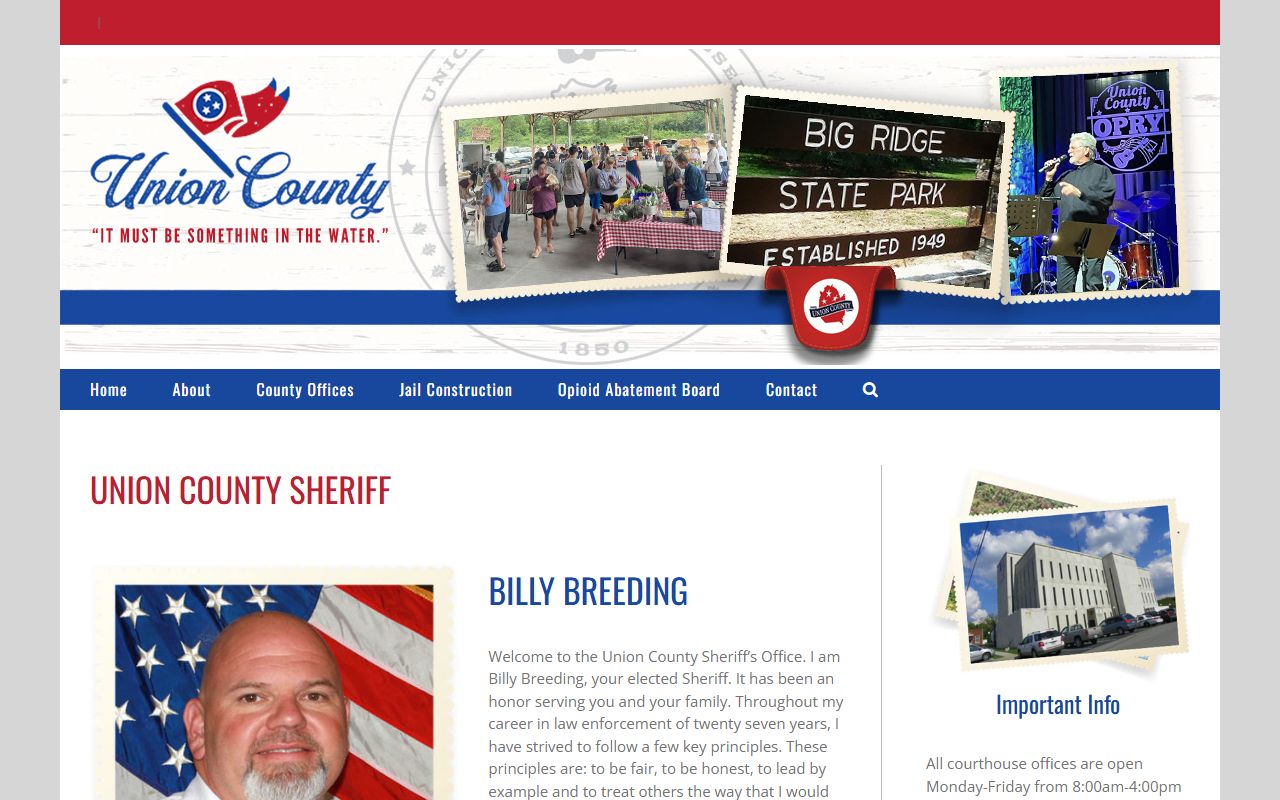 Union County Sheriff's Office page for 72 hour booking records