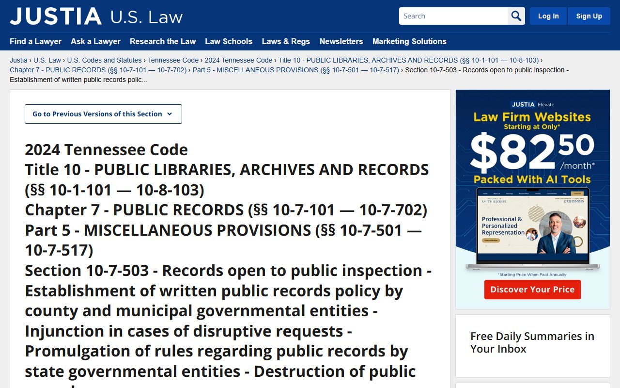 Tennessee 72 hour booking public records act statute text